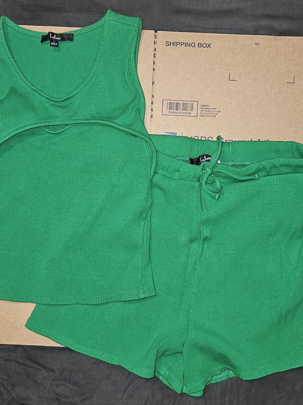 Lulu's Kids Bright Green Ribbed Tank & Drawstring Shorts Matching Set